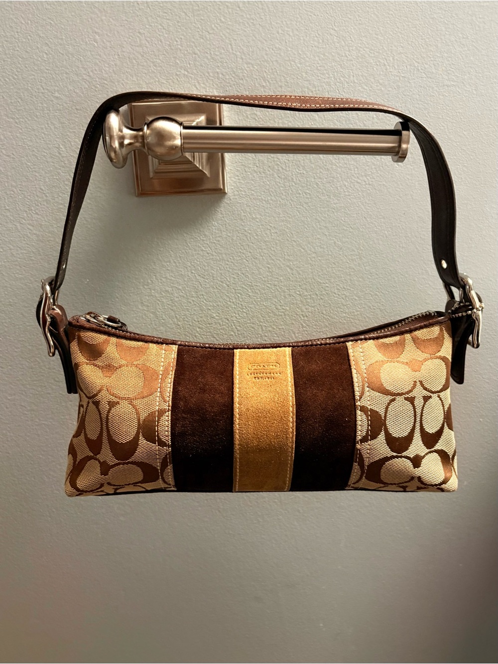 Vintage Coach 8K09 Signature Canvas Demi Pouch Baguette Mini Shoulder Bag NWOT